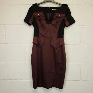Karen Millen Pencil Dress Lined VERY GOOD Short UK 10 EU 38 Maroon Black - Picture 1 of 8