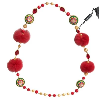 Collar DOLCE & GABBANA Oro Latón Piel Roja Cristal Carretto Cadena Mujer 1900usd Foto 1 de 4