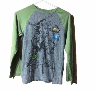 Yoda Disney Land Parks T-Shirt Patches Boys Size Large 10-12 Green Grey - Image 1 of 4