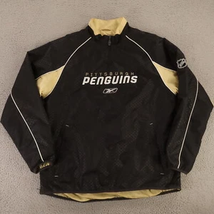 Pittsburgh Penguins Jacket Mens M Black Yellow Windbreaker Reebok NHL Hockey - Picture 1 of 14
