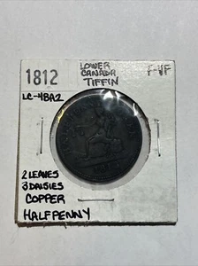LC-48A2 1812 Lower Canada 2 Leaves 3 Daisies Copper Tiffen Half Penny - Picture 1 of 2