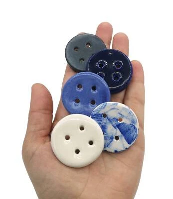 5Pc Large  Blue Ceramic Buttons 2 Holes Scrapbooking Crafts DIY Sewing Supplies - Image 1 of 4