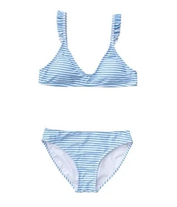 Snapper Rock L113070 Blue Girl's 2-Piece Ruffled Striped Bikini Swim Set Size 8 - Picture 1 of 4