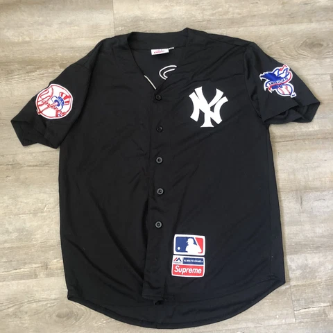Supreme New York Yankees Baseball Jersey Black Majestic Mens Size XL Cover