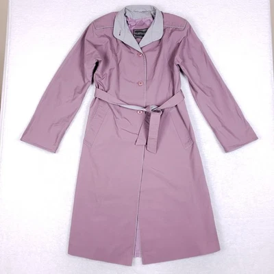 Vintage Fleetstreet Mauve Trench Coat Belted Long Jacket Classic Minimalist Sz S - Image 1 of 4