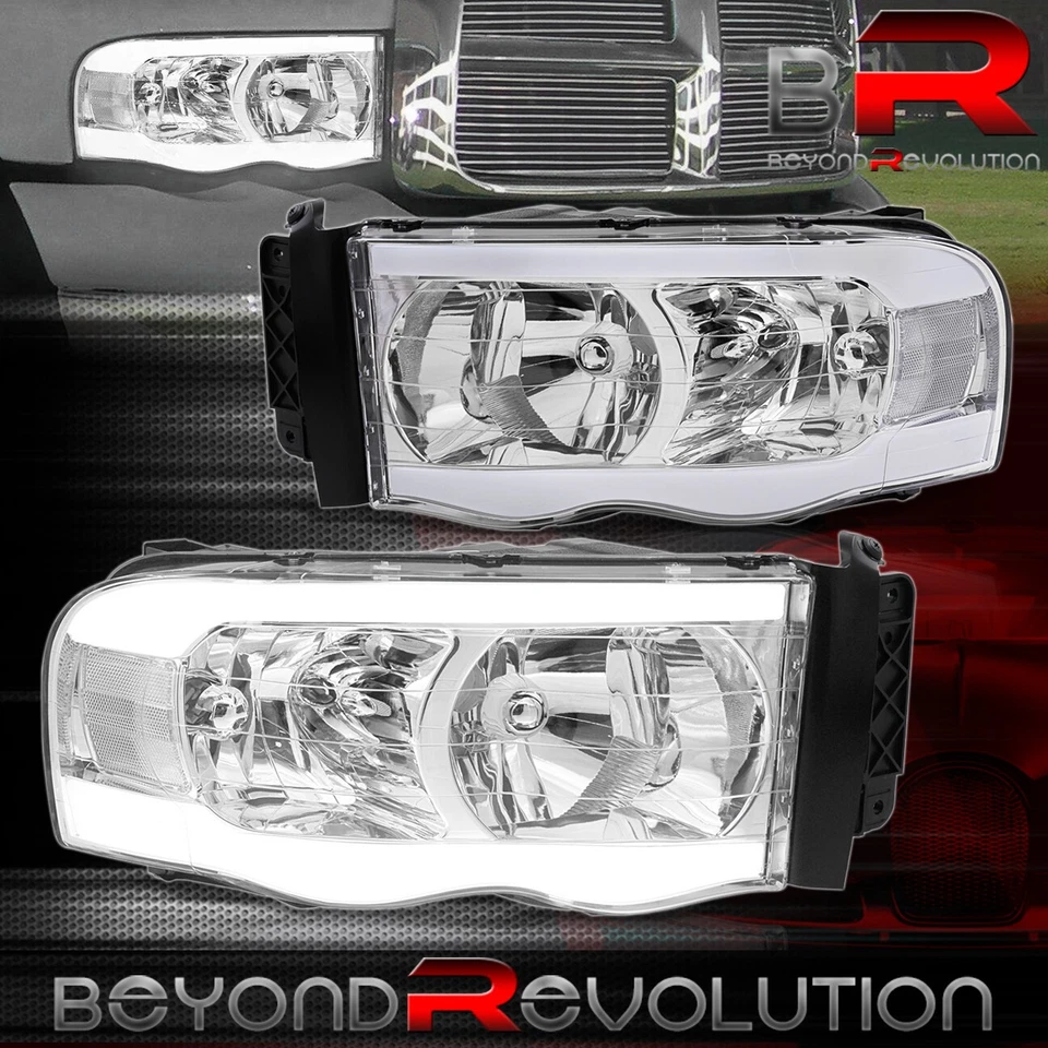 Para Ram 1500 2002-2005 LED DRL Lámpara Cabeza Luz Actualización Izquierda+Derecha Carcasa Cromada Foto 1 de 4