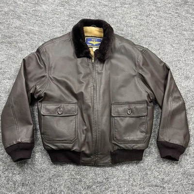 Chaqueta de cuero aerotransportada azul marino para hombre grande marrón bombardero piloto aviador Foto 1 de 4