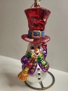 Vintage Christopher Radko Snowman Chapeau Glass Christmas Ornament 6.5"  Read! - Picture 1 of 8