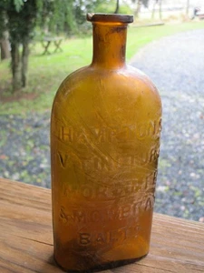 Antike Hamptons V. Tinktur Mortimer & Mowbray BALTIMORE Flasche BERNSTEIN 6,5" - Bild 1 von 9