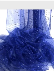 1 meter Royal Blue Sparkly Sequin Hologram Organza Voil Fabric 58” Wide - Picture 1 of 3