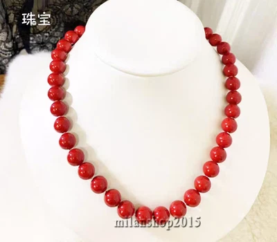 NOVO South Sea genuíno AAAA 8 mm 10 mm colar coral vermelho 18" fecho de ouro 14K - Imagem 1 de 4