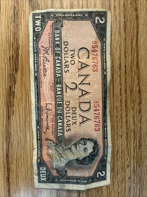 Бывшая в обращении банкнота Канады номиналом 2 доллара 1954 г. - Изображение 1 из 4