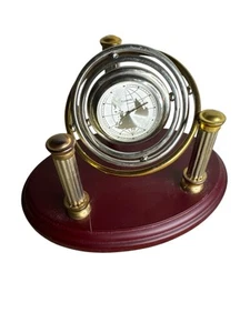 Gyroscopic Desk Clock - Two Toned Metalwork, World Map Face, Wooden Base Used - Picture 1 of 4