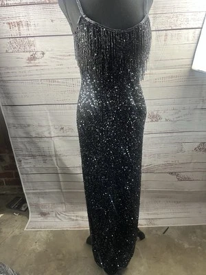 Papell Boutique Dress Evening Gown Sequin Women's SZ 4 Bodycon Black Shimmer - Image 1 of 4