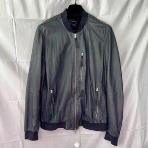 ALL SAINTS Leather Jacke LARGE Mens Gray Black Celebrity Biker KINO Bomber L - Picture 1 of 6