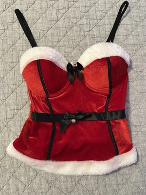 Sexy corsé Spencer's para mujer grande terciopelo imitación piel ribete Navidad Santa Foto 1 de 4