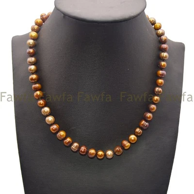 Collar de perlas cultivadas de agua dulce marrón natural genuino de 8-9 mm del Mar del Sur 16-48"" Foto 1 de 4