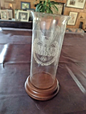 Harley-Davidson Glass Hurricane Lamp Candle Holder Embossed Harley Eagle emblem - Image 1 of 3