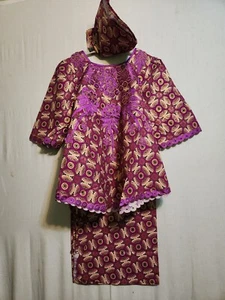 Women Clothing African Wax Print Lace With Wrap Skirt Suit Purple Gold Free Size - Picture 1 of 13
