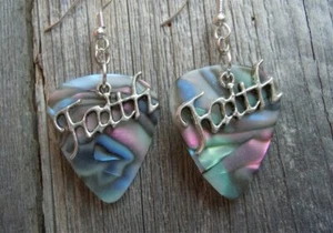 Faith Text Charms Guitar Pick Earrings - Pick Your Color - Picture 1 of 15