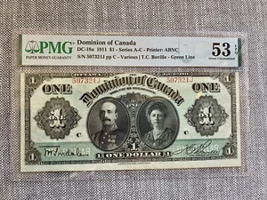 1911 Dominion of Canada $1 DC-18a PMG AU-53 EPQ. RARE DC-18a. - Picture 1 of 2