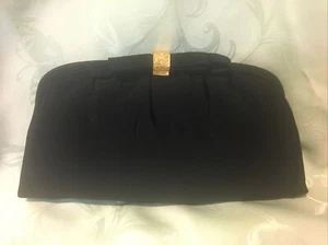 Damen Abend Handtasche schwarz Stoff goldener Verschluss & Gold verstecken einen Riemen - unbenutzt - Bild 1 von 9