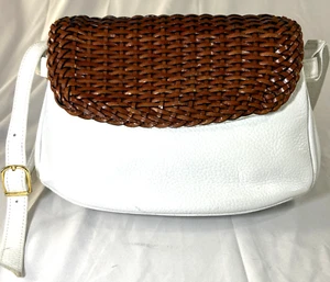 Giani Bernini White Leather and Brown Weave Bag - Picture 1 of 11