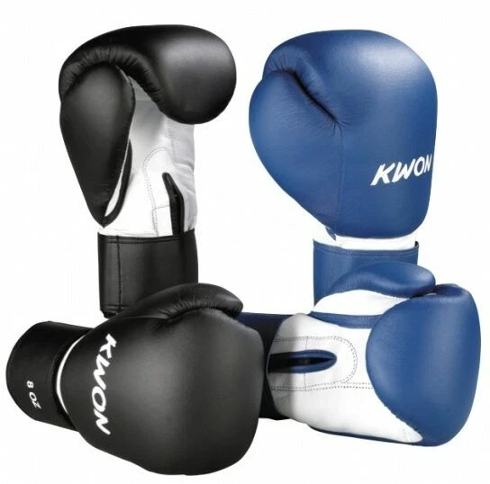 Fitness KWON Boxhandschuhe Boxhandschuh 14 12 10 8 UZ OZ NEU Unzen blau schwarz - Bild 1 von 1