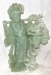 Chinese Natural Lantian green jade girl hand carving Women 9 1/2” Tall Sculpture - Picture 1 of 7