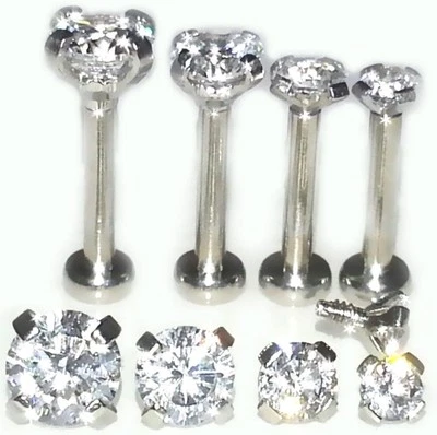 18g CUSTOM LENGTH POST~PRONG CZ Tragus Helix Earring Nose Cartilage ~Choose Stud - Image 1 of 4