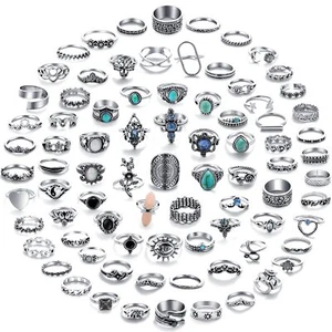 Vintage Silver Knuckle Rings Set 82 Pack of Rings Bulk for Women Teen Girls Ring - Picture 1 of 6
