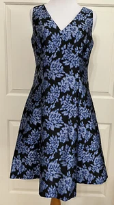 NWT Donna Karan size 4 black blue floral sleeveless fit and flare dress $148 - Picture 1 of 10