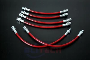 RED BMW E30 318 325 Steel Braided Brake Line Kit - 6 Piece Kit DOT APPROVED - Picture 1 of 6