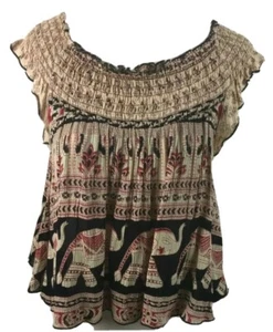 Band Of Gypsies Size Medium Elephant Print Top Boho Tribal - Picture 1 of 3