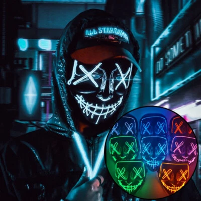 Halloween Clubbing Light Up LED Mask Costume Rave Cosplay Party Purge 3 Modes - Image 1 of 4