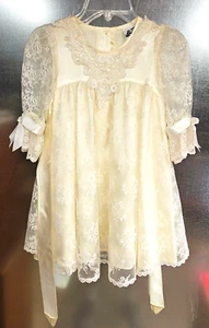 VINTAGE JO LENEDA GIRLS LACE PAGEANT / COMMUNION DRESS Sz 4T. IVORY. Very nice - Picture 1 of 11