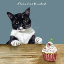 Cupcake lustig schwarz & weiß Katze Grußkarte Anna Danielle Aquarell humorvoll