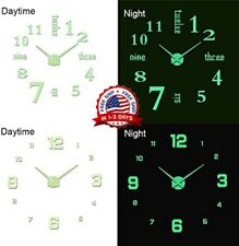 DIY Sticker Wall Clock Luminous Silent Frameless Digital Office Modern Home  Room