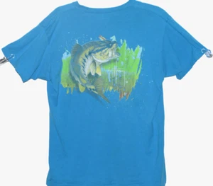 Guy Harvey Men's Medium AQUA Large Mouth Bass Print Shirt  ~ - Picture 1 of 3