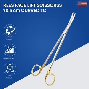 REES Face Lift Scissors 20.5cm Curved T/C Tip Premium Surgical Instruments - Picture 1 of 2