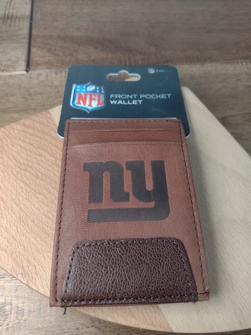New York Giants Men's Leather Wallet - Brown Front Pocket Wallet - NFL Giants Cover