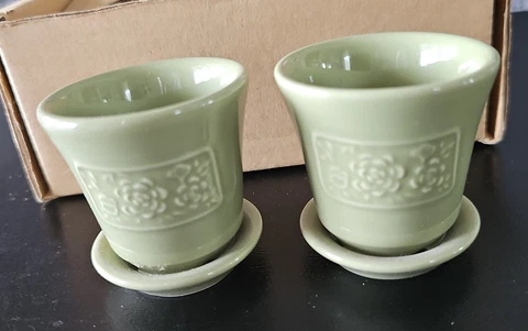 Longaberger MINIATURE PEONY POTS w/Box~Mini May Series~Sage Green-NIB! Cover