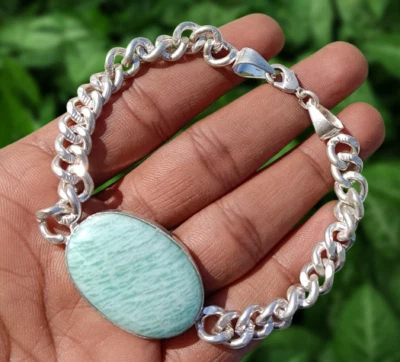 Sale Natural Amazonite Gemstone Bracelet 925 Silver Plated Gift For Love Jewelry - Image 1 of 4