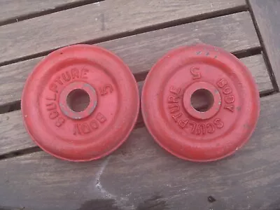 Placas de peso de hierro fundido de escultura corporal vintage de 2 x 5 lb (2,26 kg) Foto 1 de 2