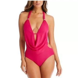 Bar III RUBY Solid Cowlneck One-Piece Swimsuit, US Small - Picture 1 of 3