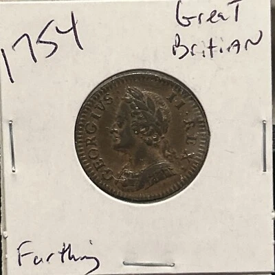 1754 George II Farthing Copper Coin High Grade !!!! - Image 1 of 4