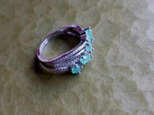 Women's Ring-Sz.7.75-Natural Unheated Zambia Emeralds & cz's-Stamped 925 Silver - Picture 1 of 12
