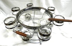VINTAGE DANISH MID CENTURY MODERN PUNCH BOWL 12 ROLY POLY GLASSES. MCM.  1960s - Picture 1 of 13