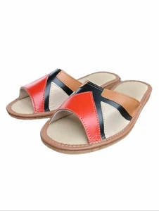 Woman's leather Slippers Handmade Comfy Indoor Outdoor open toe Mules sandals - Picture 1 of 12