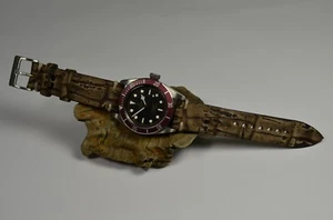 UHRENARMBAND 22 20 18 MM ECHT BRAUN KORK ALLIGATOR NUBUK BAND HANDMADE MA STRAP - Picture 1 of 12